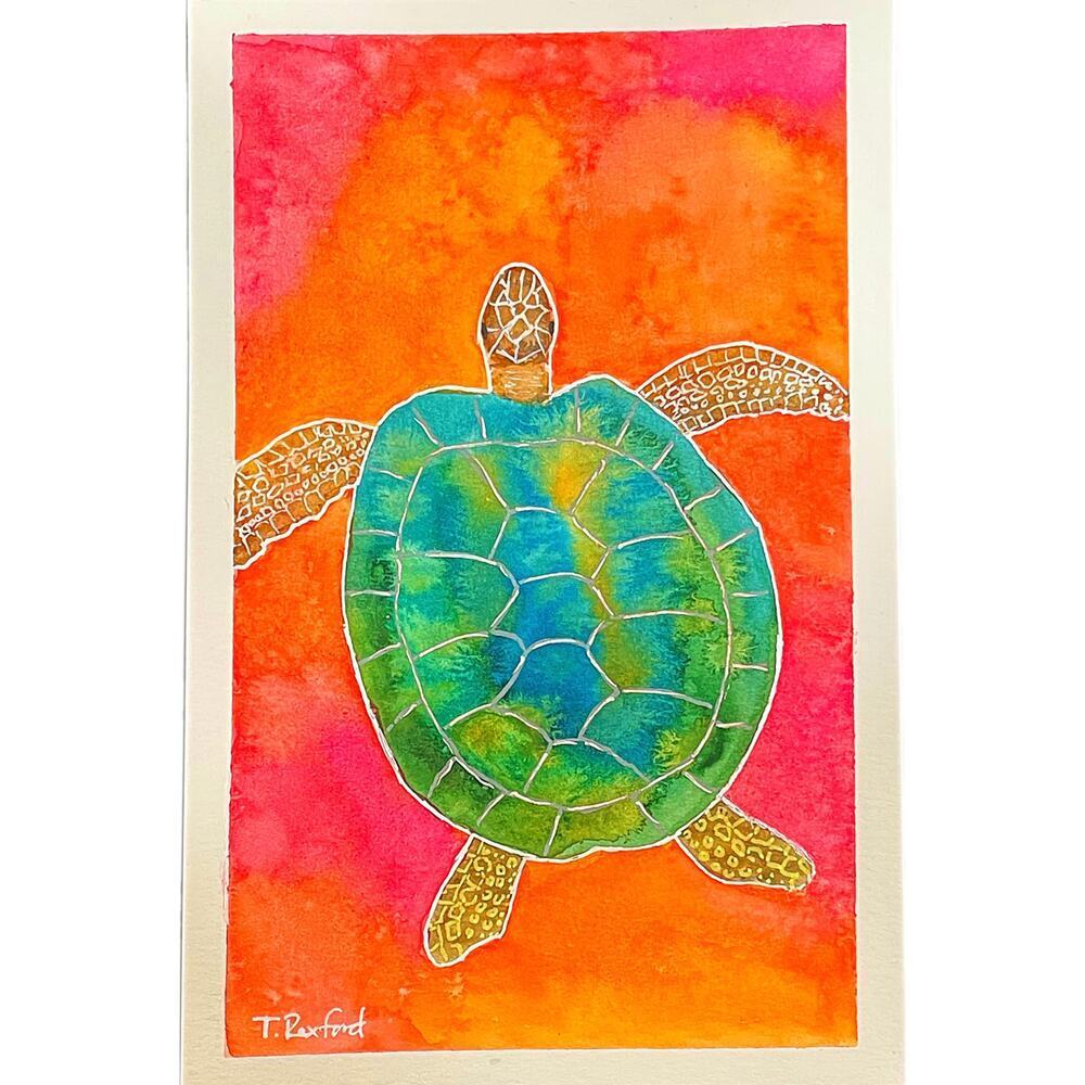 Hand painted watercolor original painting sea turtle